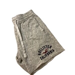 Hollister California Mens Gray Sweat Shorts Graphic Logo Raw Hem Size M